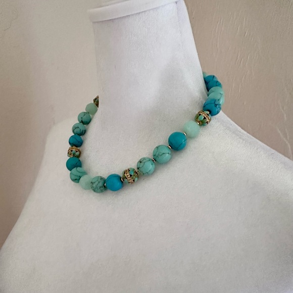 Vintage Lauren Ralph Lauren Turquoise and Amazonite Glass Bead Necklace - Picture 3 of 12